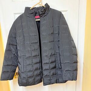 AK Anne Klein Black Quilted Puffer Jacket Full Zip Stand Collar Coat